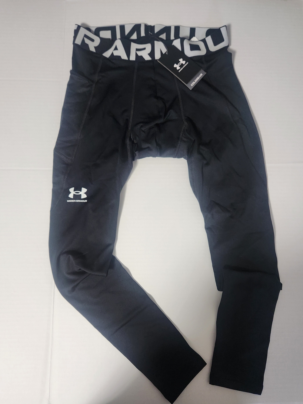 Under Armour Men's Black Compression Leggings with White Logo Waistband